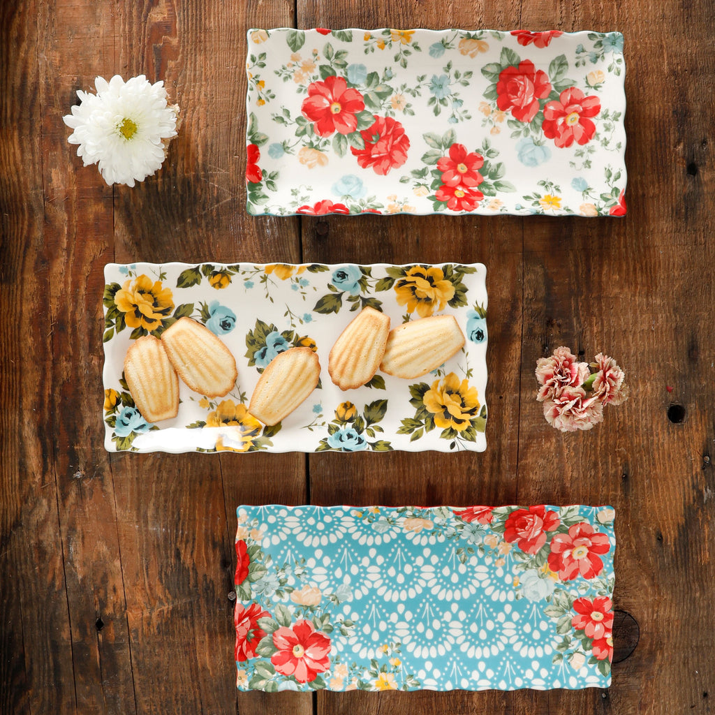 Floral Medley 12.3" Stoneware Serving Platters, 3-Piece Set | Prairie Lane - View 2