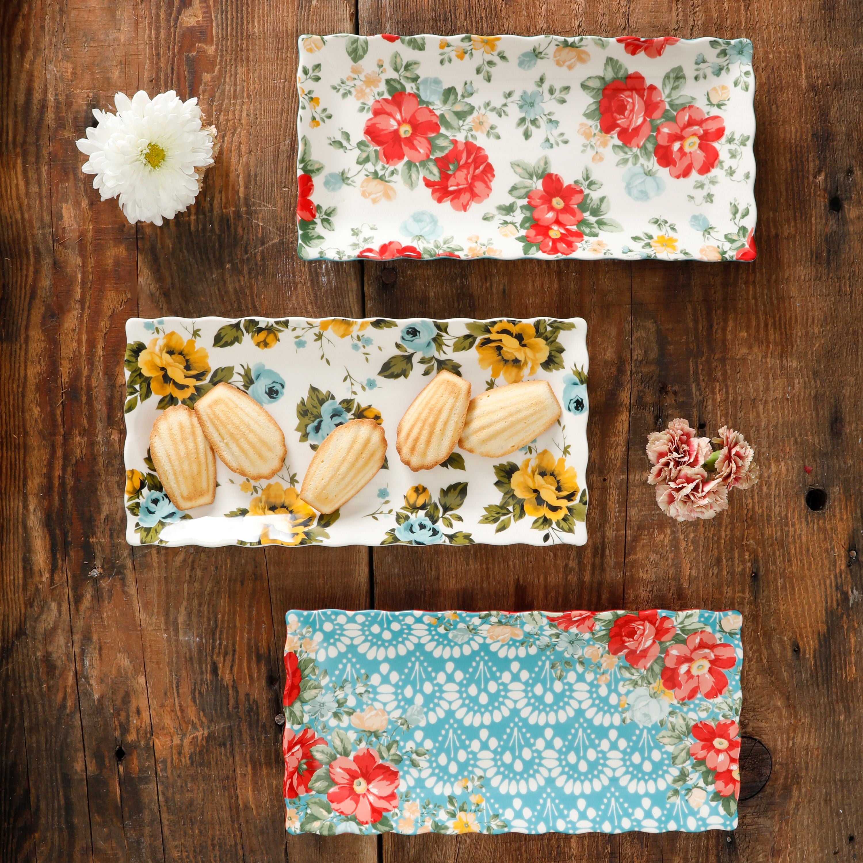 Floral Medley 12.3" Stoneware Serving Platters, 3-Piece Set | Prairie Lane - View 2