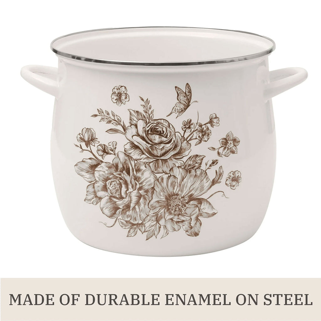 The Pioneer Woman Agatha 12 Qt Enamel on Steel Stock Pot with Lid, Brown