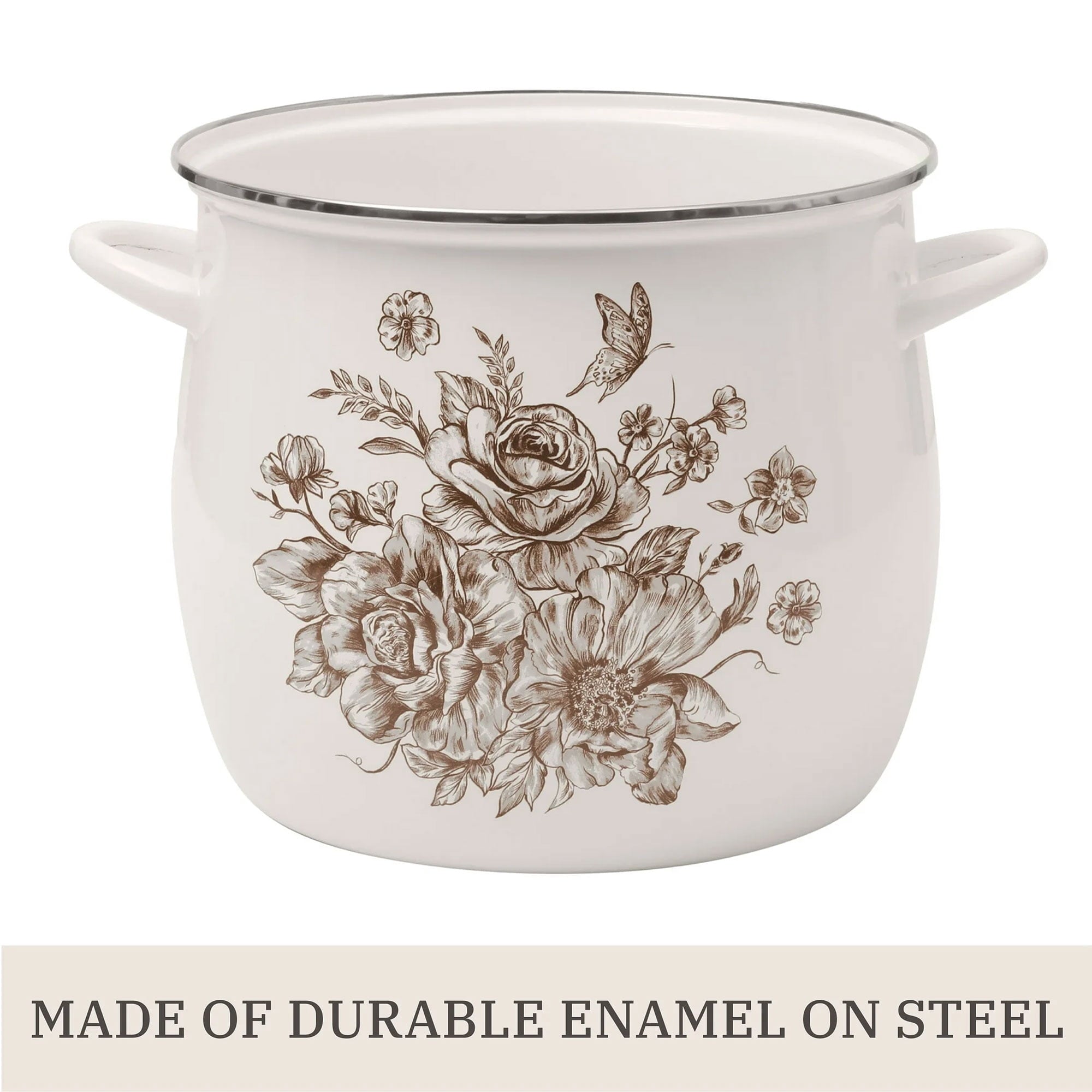 The Pioneer Woman Agatha 12 Qt Enamel on Steel Stock Pot with Lid, Brown