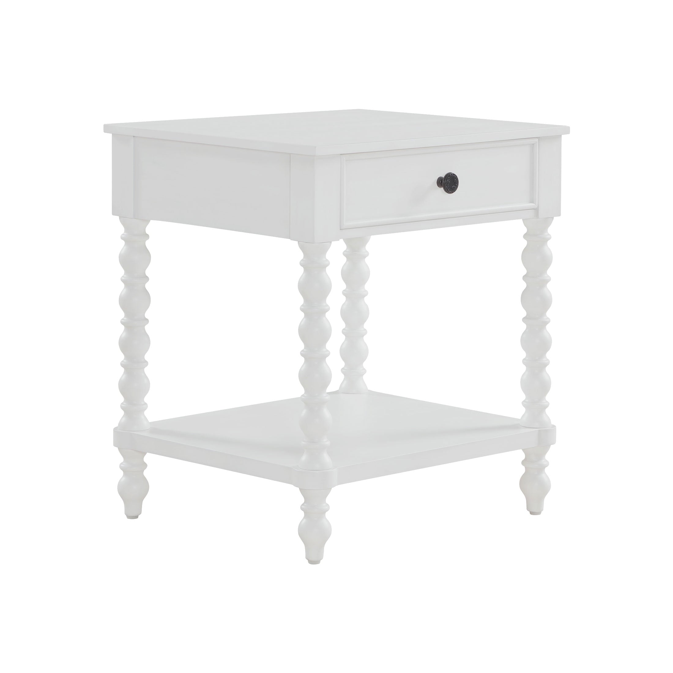 The Pioneer Woman Harper Spindle Nightstand with USB Charging Ports, Adults and Teens, White Finish
