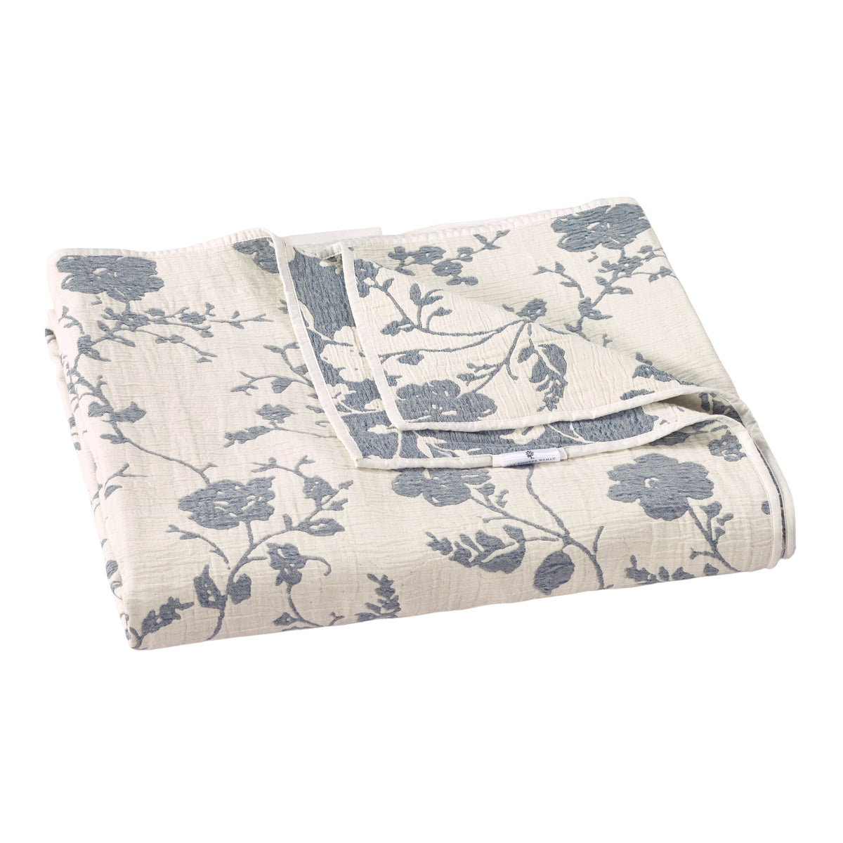 Agatha Floral Gauze Quilt, Full/Queen, Blue Dust, Reversible Bedding | Prairie Lane - View 7