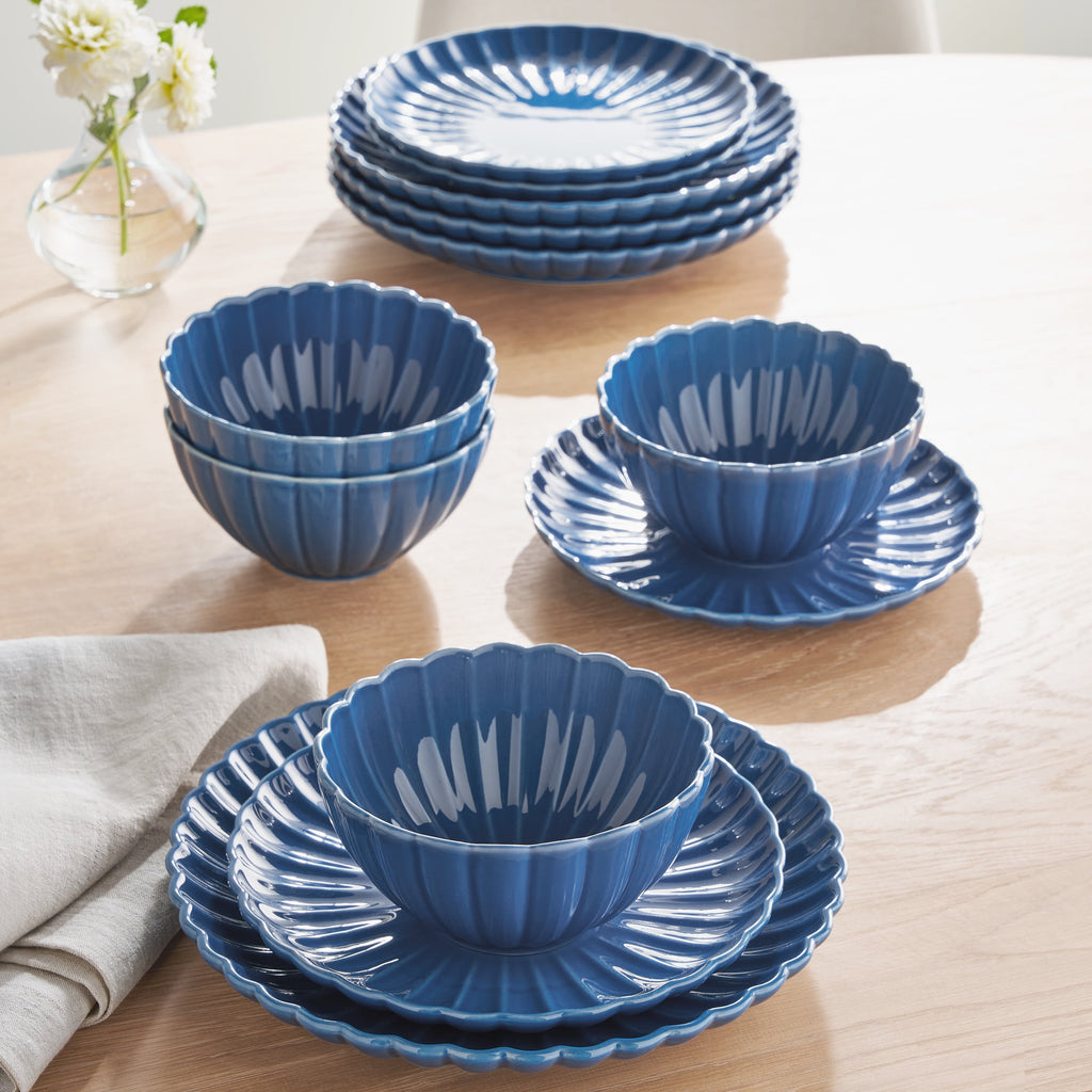 The Pioneer Woman Colette 12-Piece Stoneware Dinnerware Set, Blue