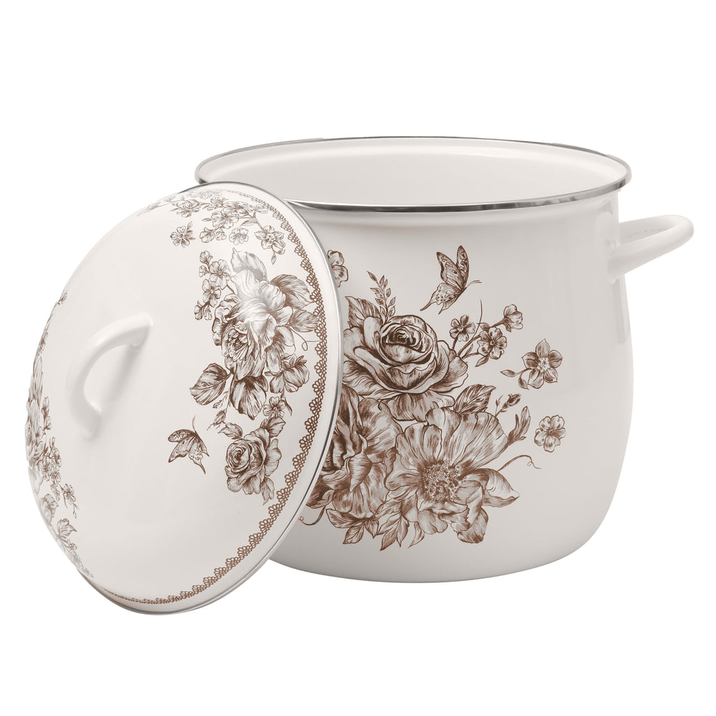 The Pioneer Woman Agatha 12 Qt Enamel on Steel Stock Pot with Lid, Brown