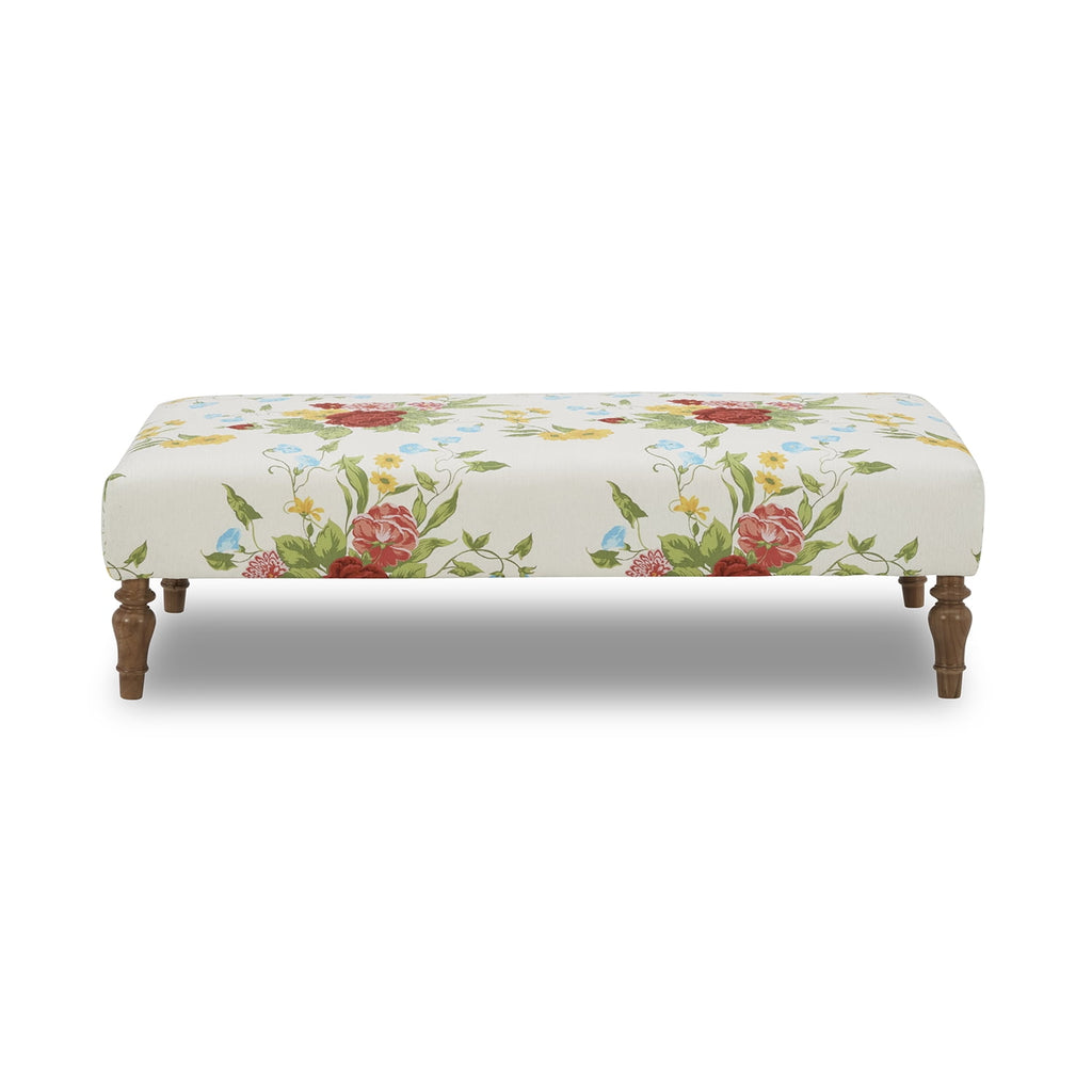 Vintage Floral Fabric Rectangular Ottoman, White | Prairie Lane - View 4