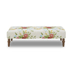 Vintage Floral Fabric Rectangular Ottoman, White | Prairie Lane - View 4