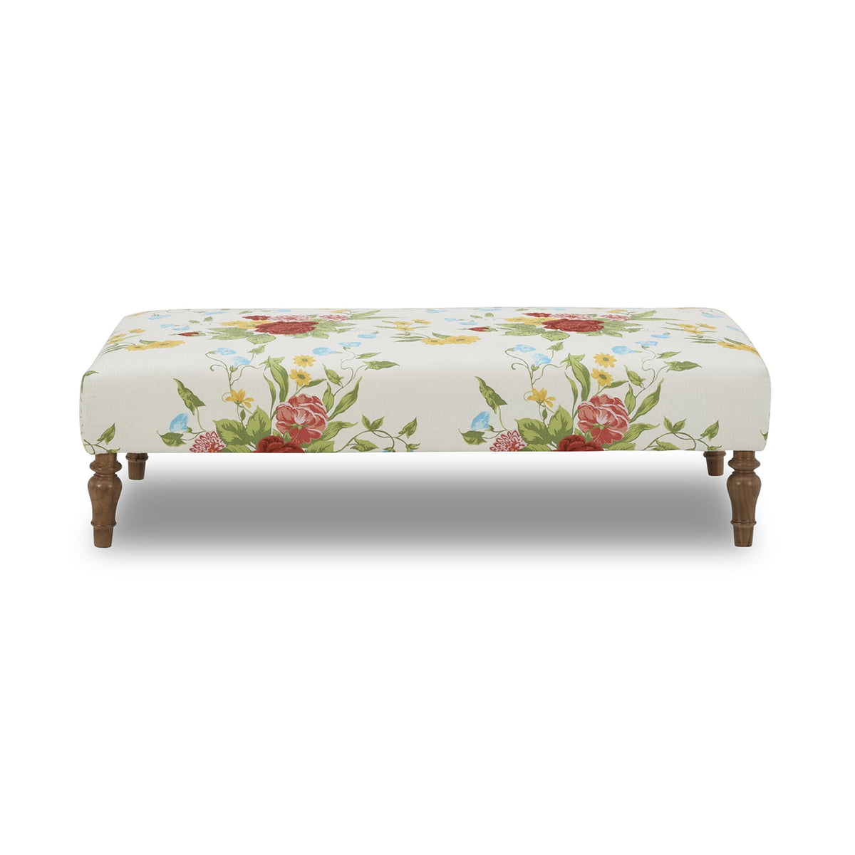 Vintage Floral Fabric Rectangular Ottoman, White | Prairie Lane - View 4