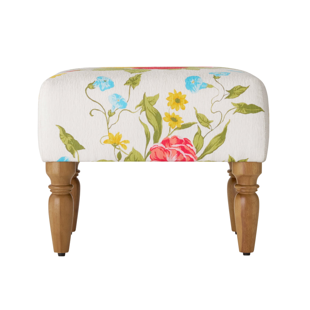 The Pioneer Woman Sweet Rose Ottoman, White, 17.25 in