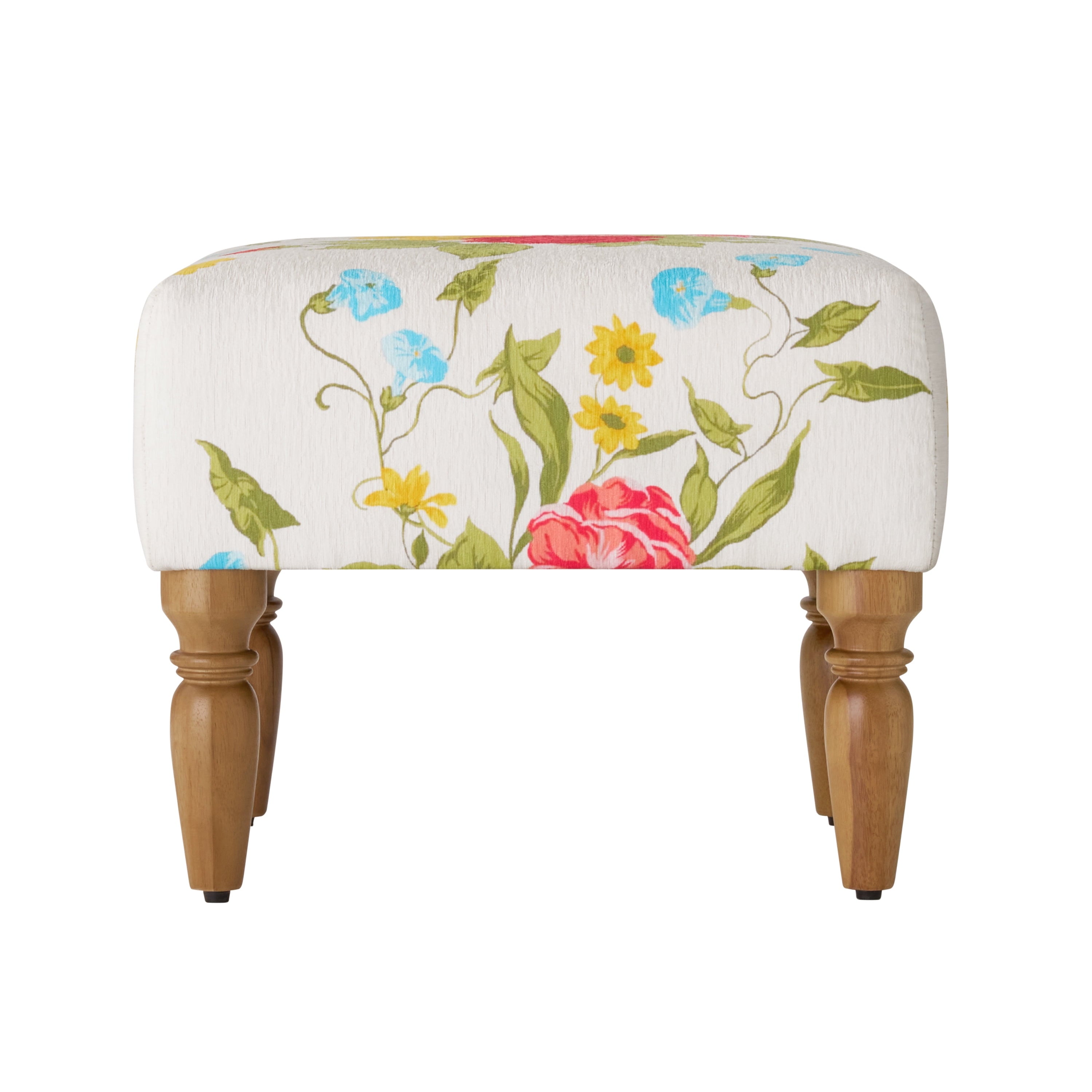 The Pioneer Woman Sweet Rose Ottoman, White, 17.25 in