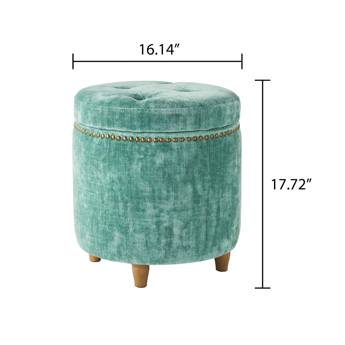 The Pioneer Woman Harper Round Velvet Storage Ottoman, Jade, 17.72 in