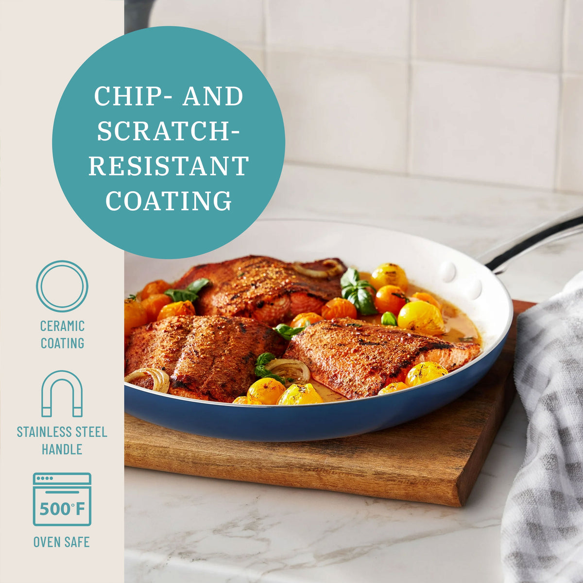 Harlow 12" Ceramic Non-Stick Fry Pan, Denim Blue | Prairie Lane - View 4