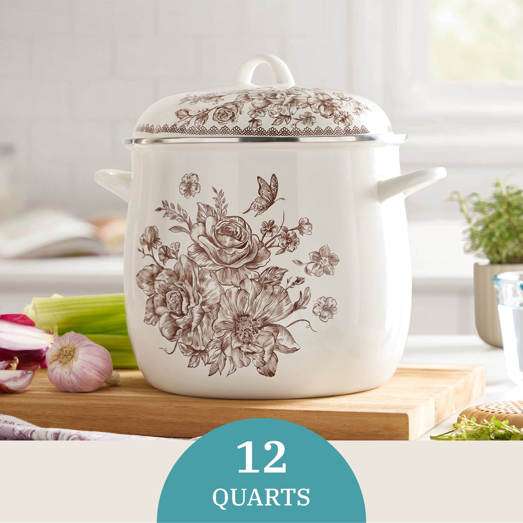 The Pioneer Woman Agatha 12 Qt Enamel on Steel Stock Pot with Lid, Brown