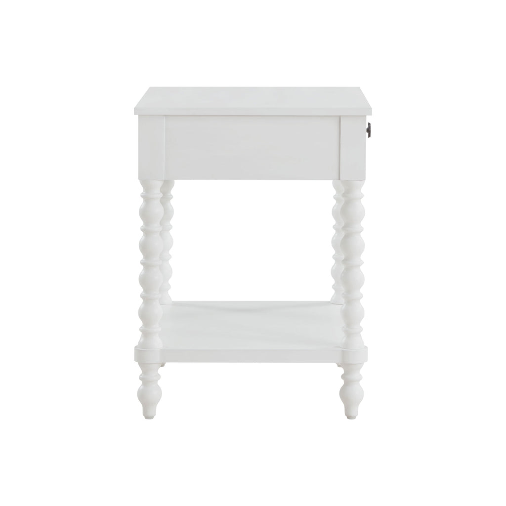 The Pioneer Woman Harper Spindle Nightstand with USB Charging Ports, Adults and Teens, White Finish