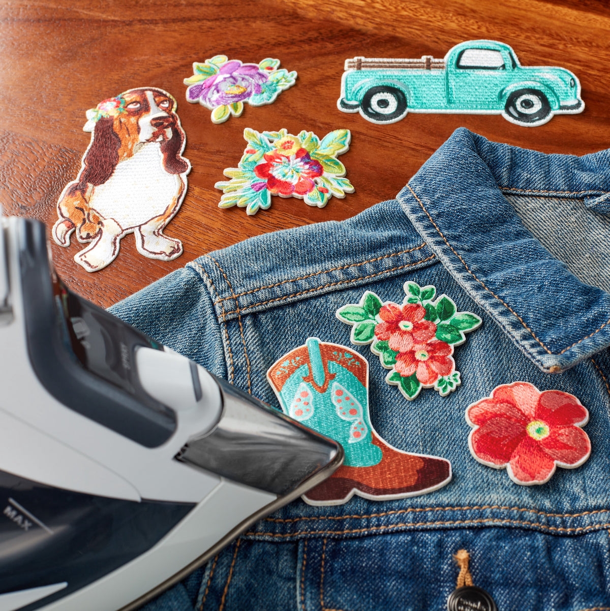 Assorted Adhesive Iron-on Patch Appliques Set, 7-Piece | Prairie Lane - View 2