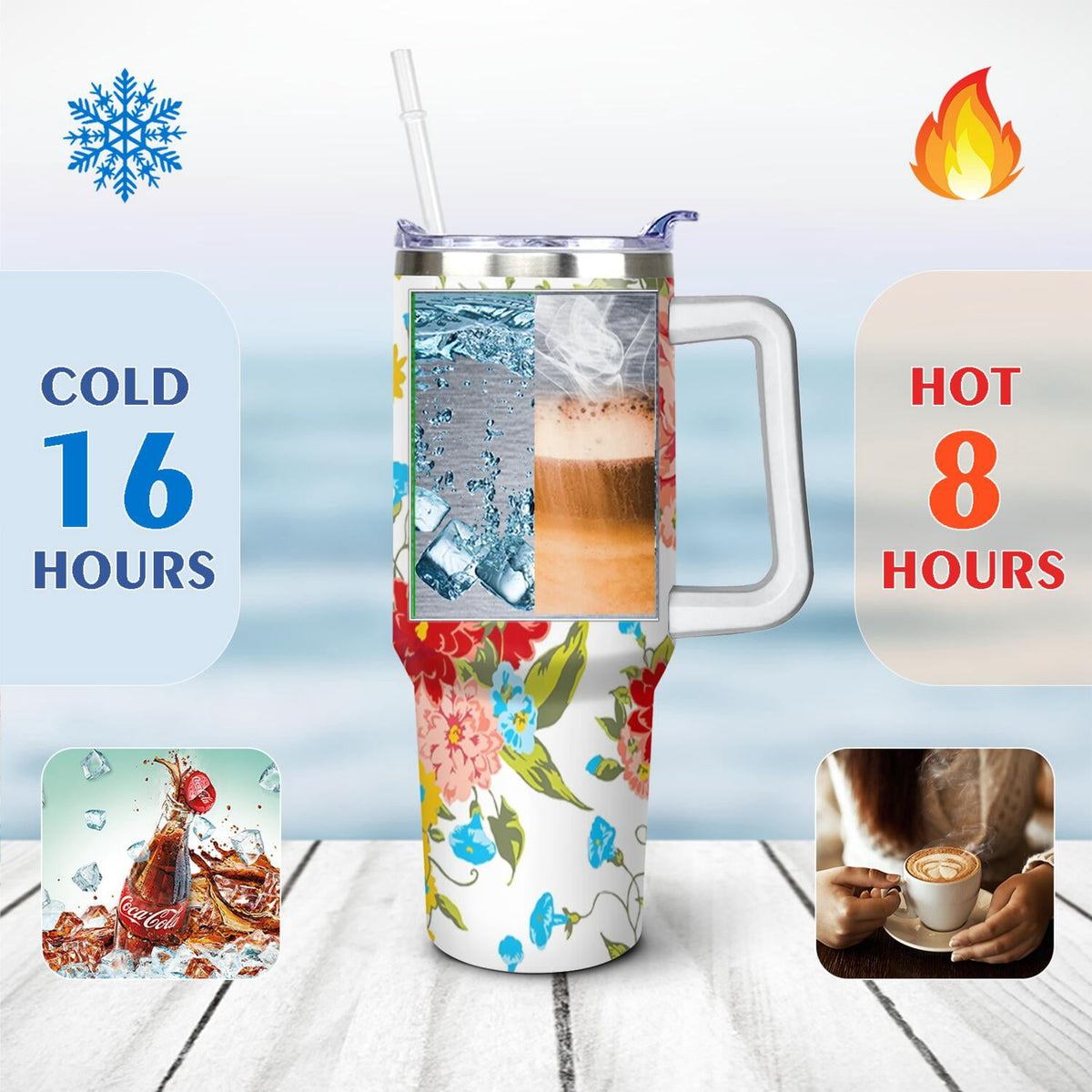 40 Oz Tumbler with Handle Lid and Straw Pioneer Flower Women Stainless Steel | Prairie Lane - View 4