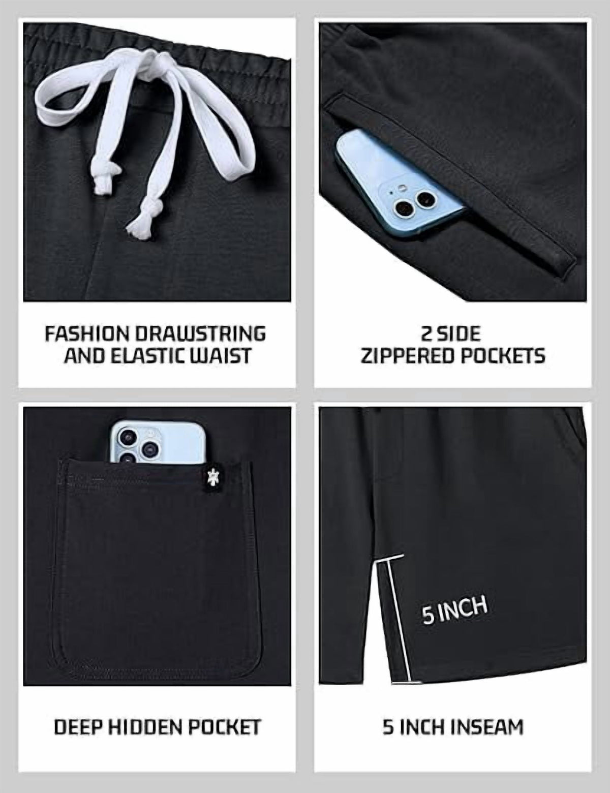 Sweat Shorts for Men 5 Inch Inseam Shorts Athletic Gym Workout Casual Cotton | Prairie Lane - View 3