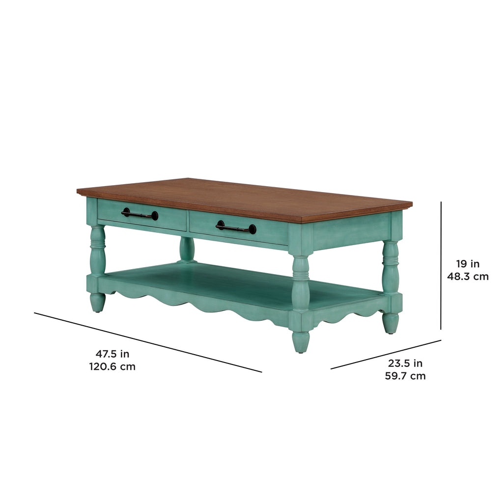 The Pioneer Woman Helen Coffee Table Made With Solid Wood Frame, Teal
