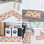 Flower Kitchen Mat Sets 2 Piece Farmhouse Anti Fatigue Waterproof Stain Resistant Floor Rug Non Slip Pioneer Flower Woman Kitchen Laundry Room Rug - 17x30+17x47Inch