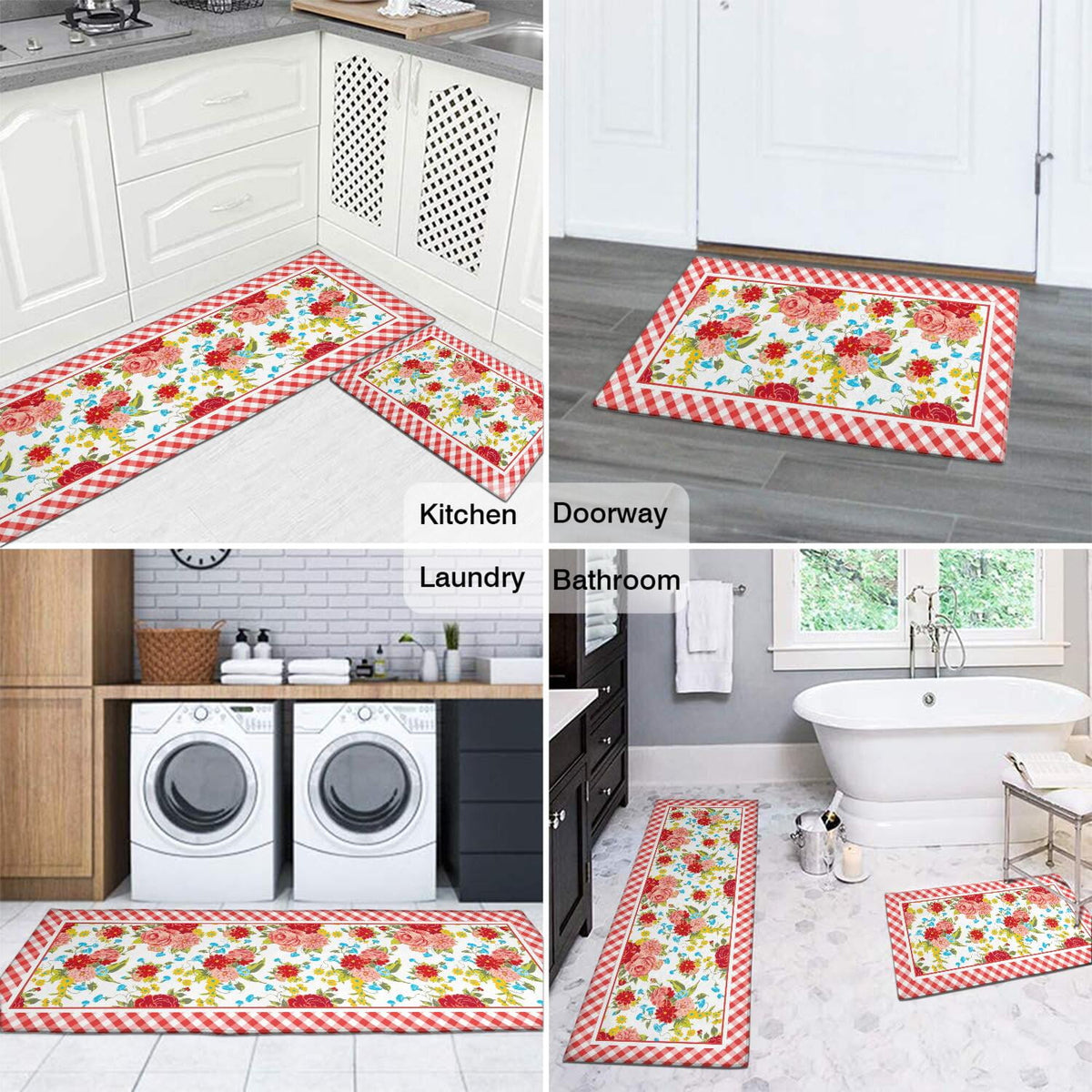 Flower Kitchen Mat Sets 2 Piece Farmhouse Anti Fatigue Waterproof Stain Resistant Floor Rug Non Slip Pioneer Flower Woman Kitchen Laundry Room Rug - 17x30+17x47Inch