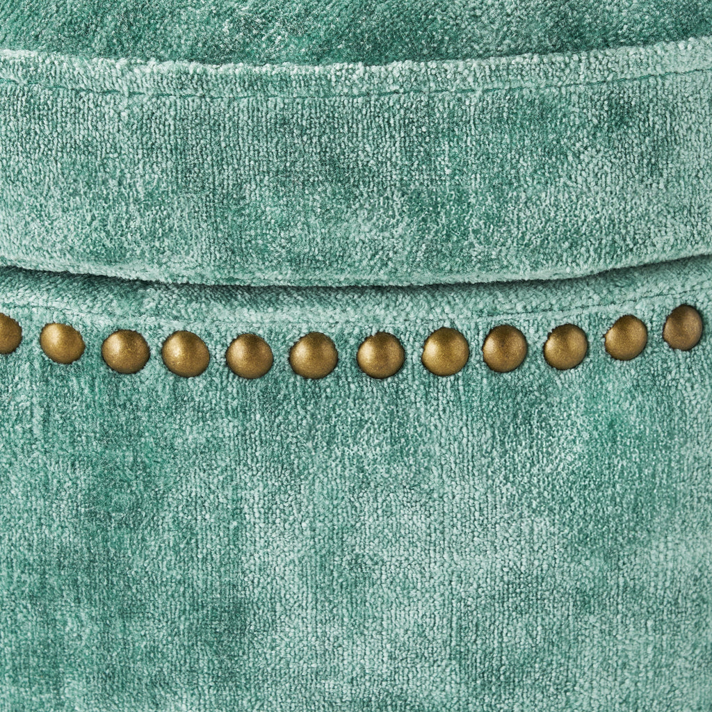 The Pioneer Woman Harper Round Velvet Storage Ottoman, Jade, 17.72 in