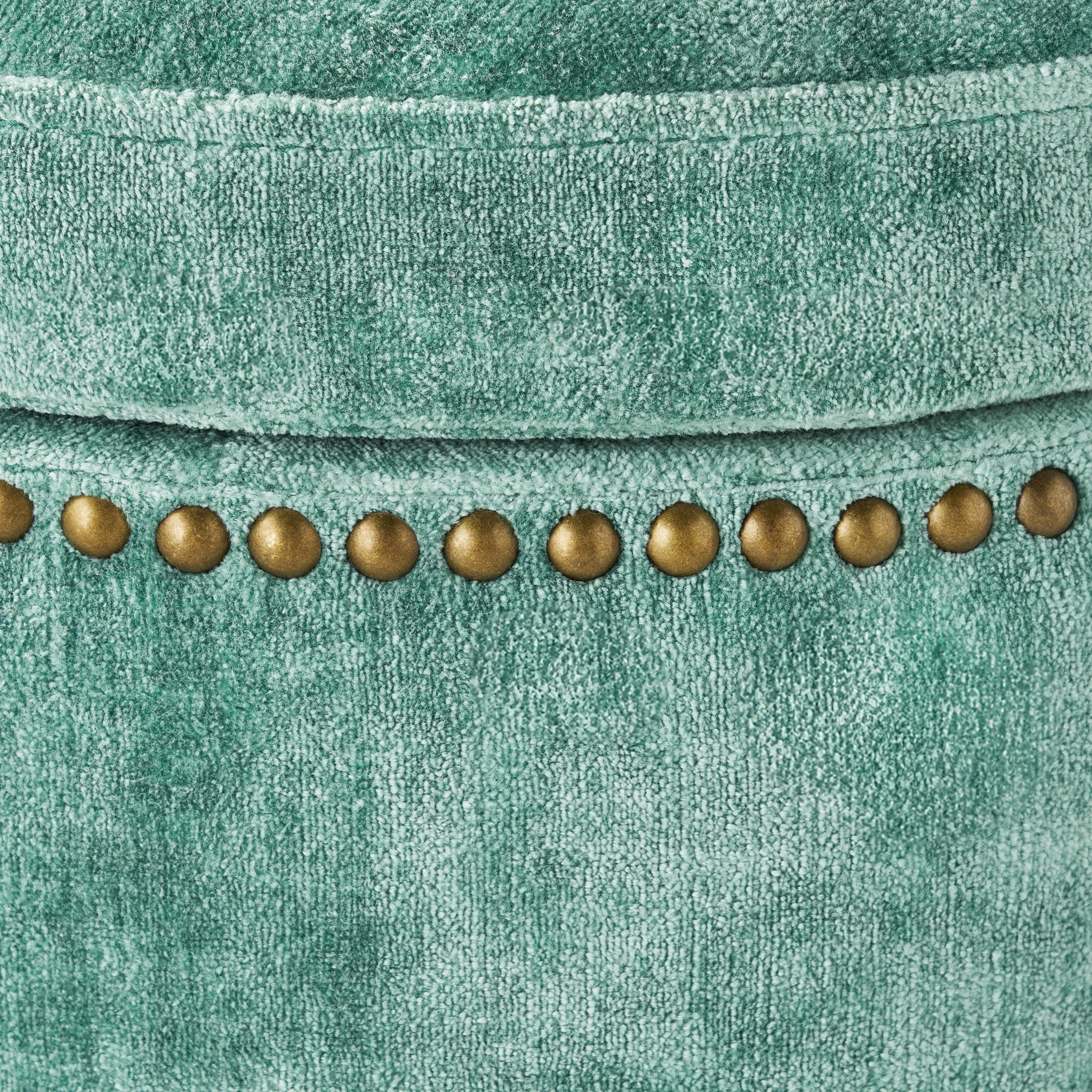 The Pioneer Woman Harper Round Velvet Storage Ottoman, Jade, 17.72 in