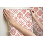 Pink Salmon Washy Trellis Peel and Stick Wallpaper, 18" x 18.86' | Prairie Lane - View 8