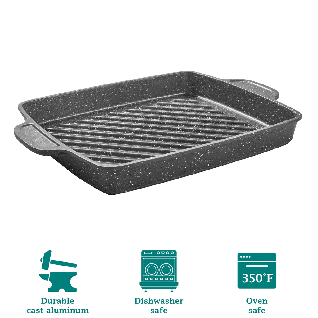 The Pioneer Woman Prairie Signature 10x12 inch Cast Aluminum Nonstick Cowboy Steak Pan with Speckled Design
