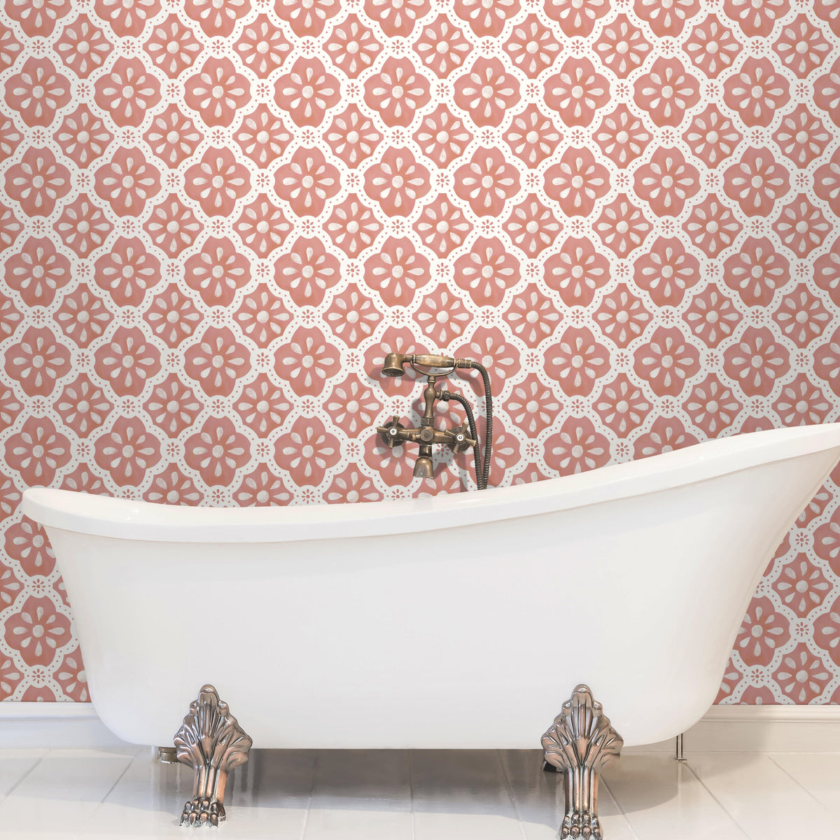 Pink Salmon Washy Trellis Peel and Stick Wallpaper, 18" x 18.86' | Prairie Lane - View 2