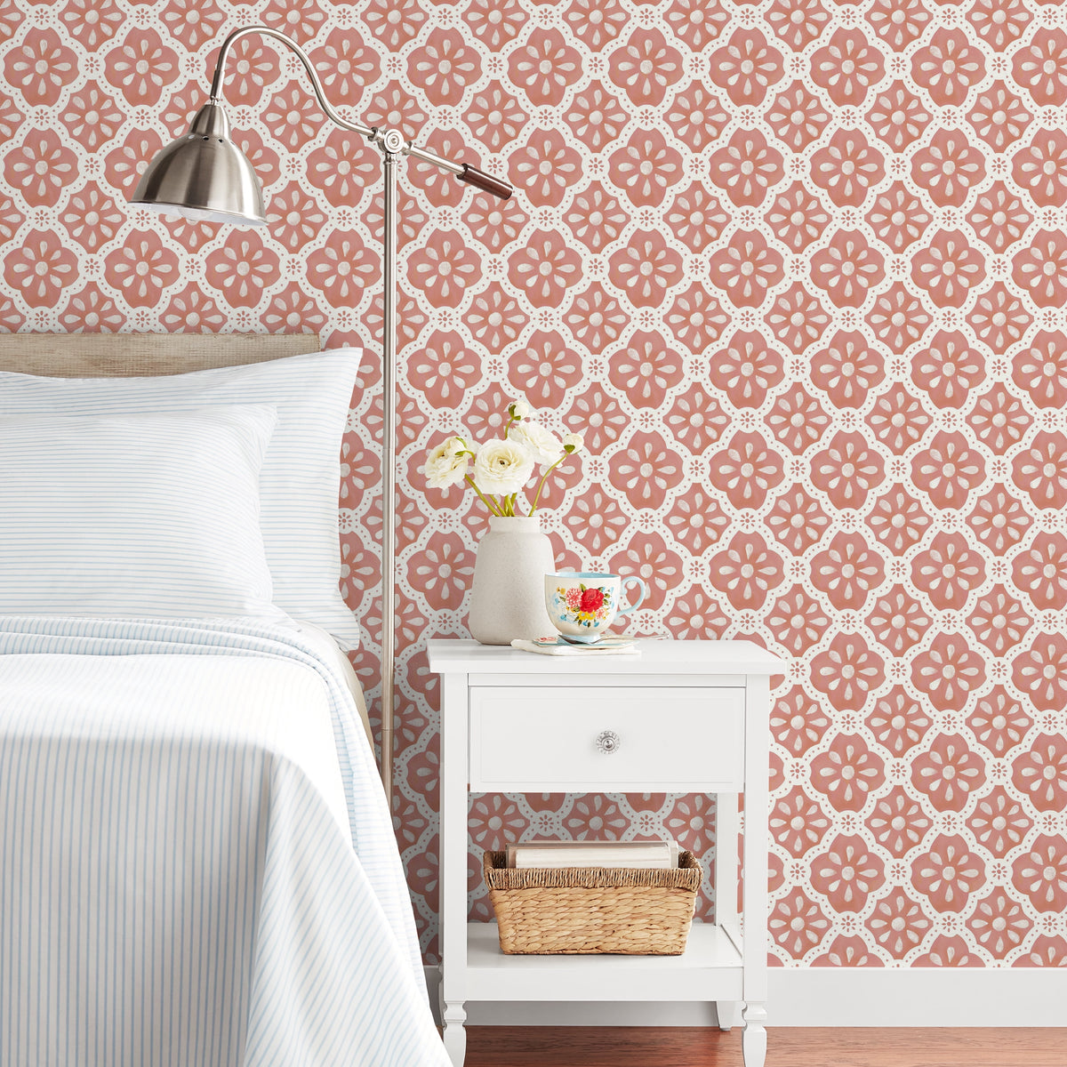 Pink Salmon Washy Trellis Peel and Stick Wallpaper, 18" x 18.86' | Prairie Lane - View 5
