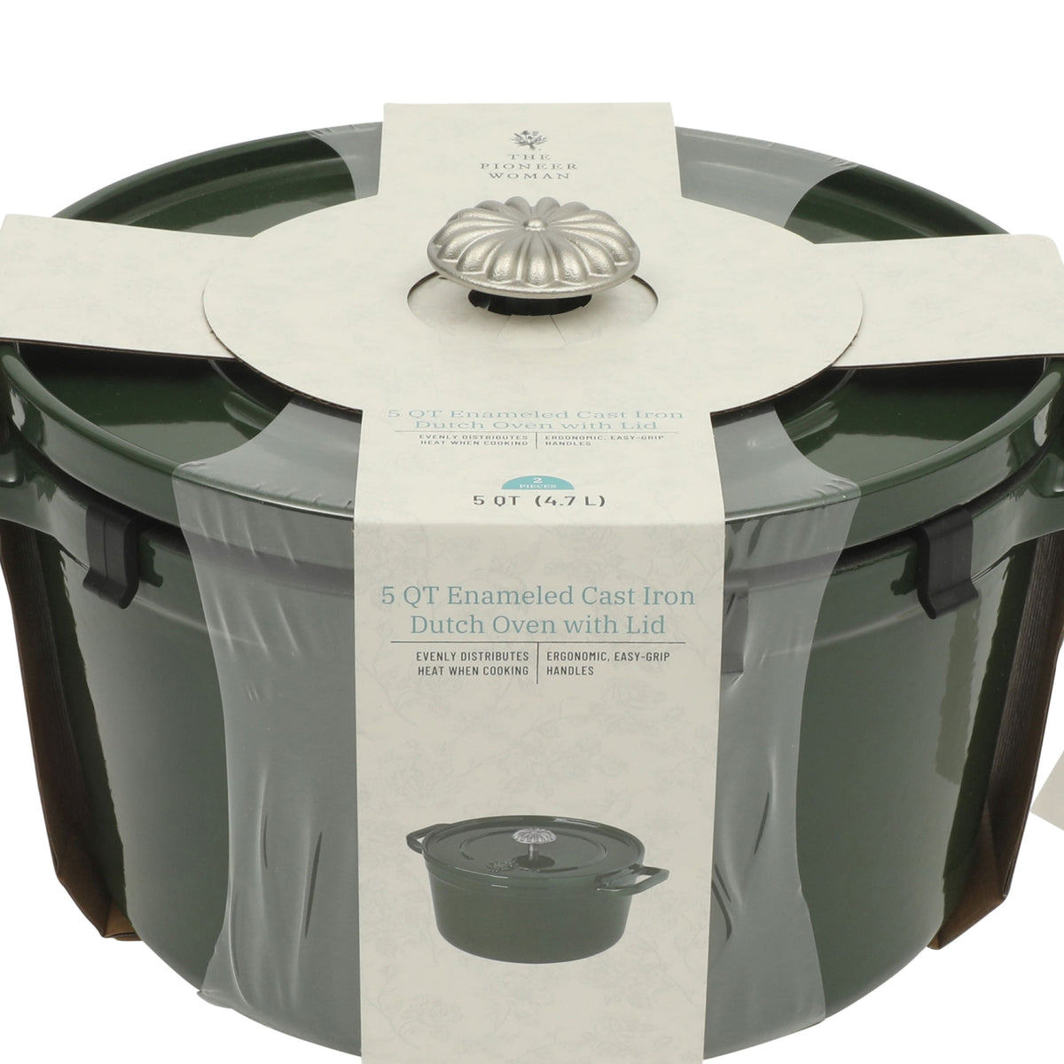 The Pioneer Woman 5-Quart Enamel Cast Iron Dutch Oven with Lid, Dark Green