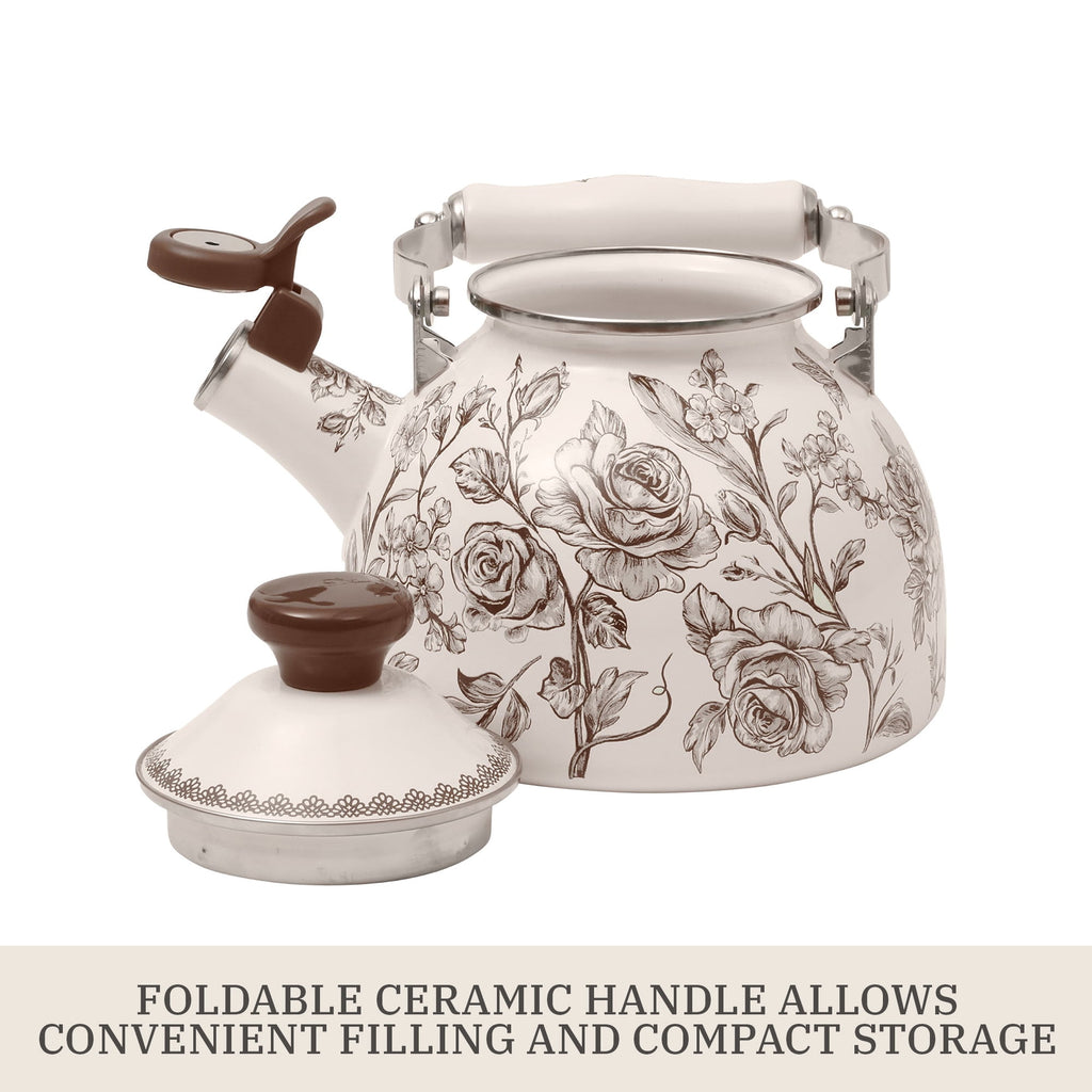 The Pioneer Woman 2.0-Quart Enamel on Steel Agatha Tea Kettle, Brown