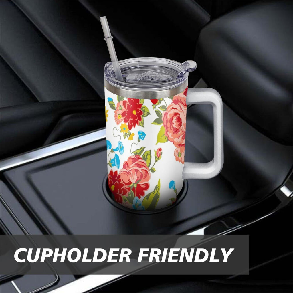 40 Oz Tumbler with Handle Lid and Straw Pioneer Flower Women Stainless Steel | Prairie Lane - View 7