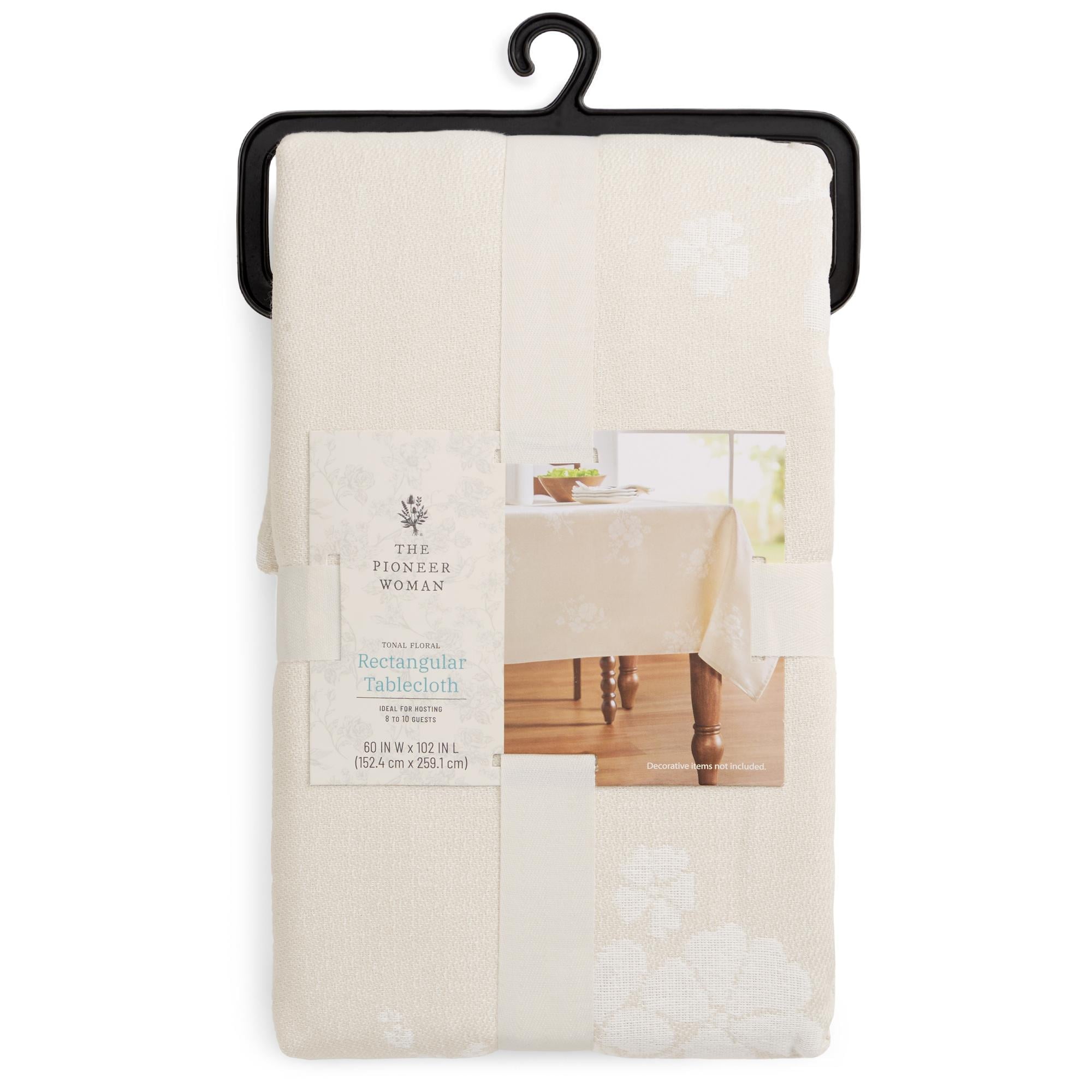 The Pioneer Woman Tonal Floral Jacquard Woven Fabric Tablecloth, Light Taupe, 60"W x 102"L