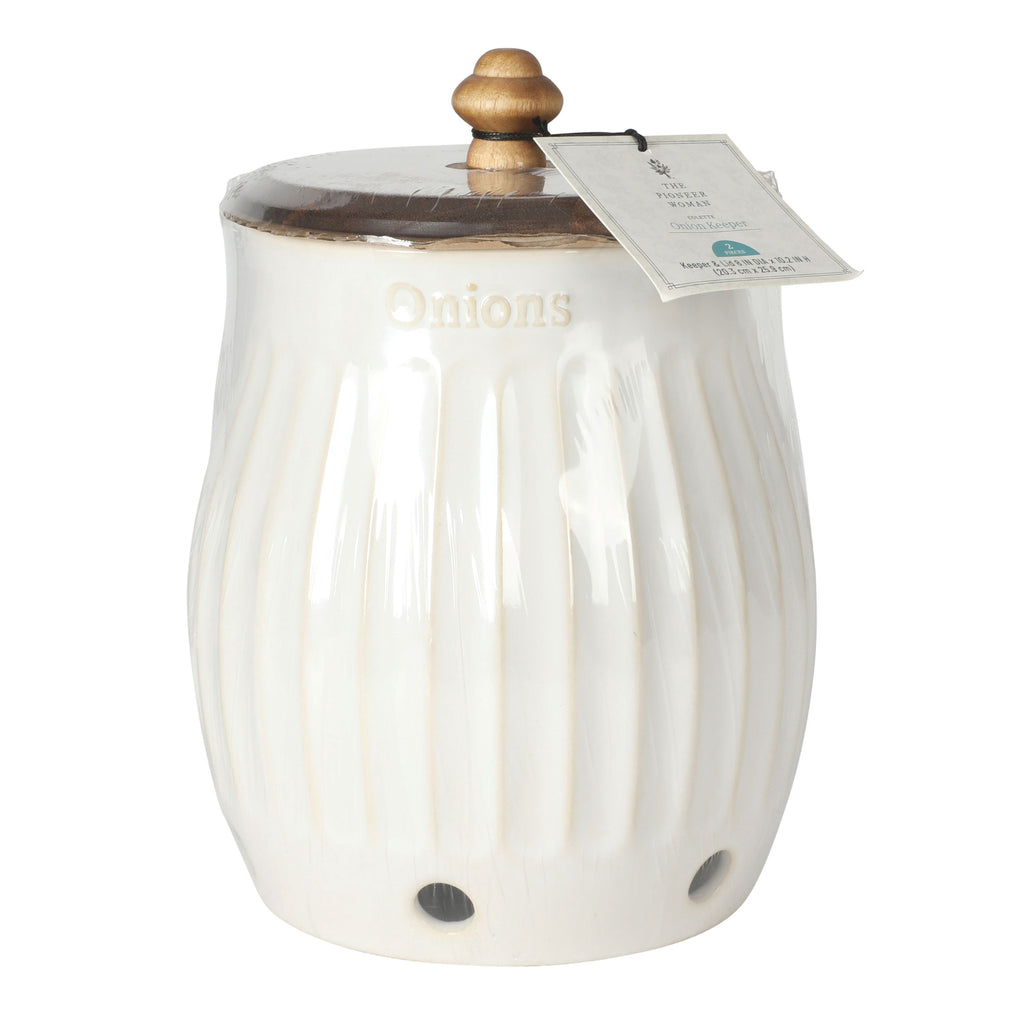Colette Stoneware Onion Keeper, White | Prairie Lane - View 6