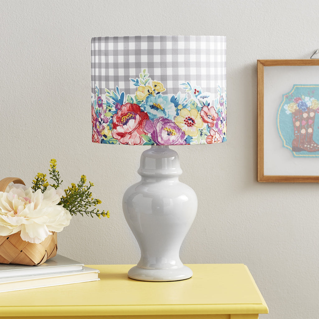 The Pioneer Woman Sweet Romance Table Lamp, Grey Finish with LED Bulb Included