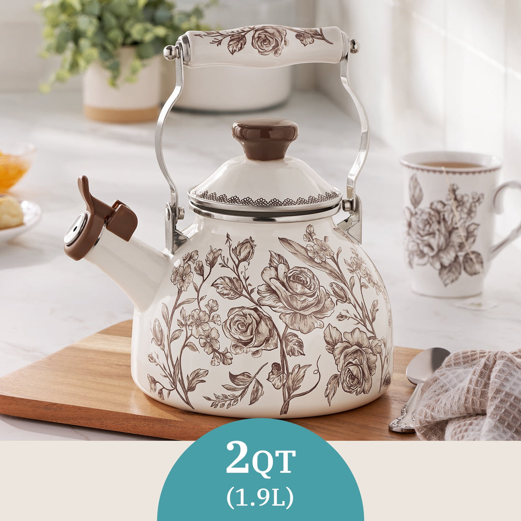 The Pioneer Woman 2.0-Quart Enamel on Steel Agatha Tea Kettle, Brown