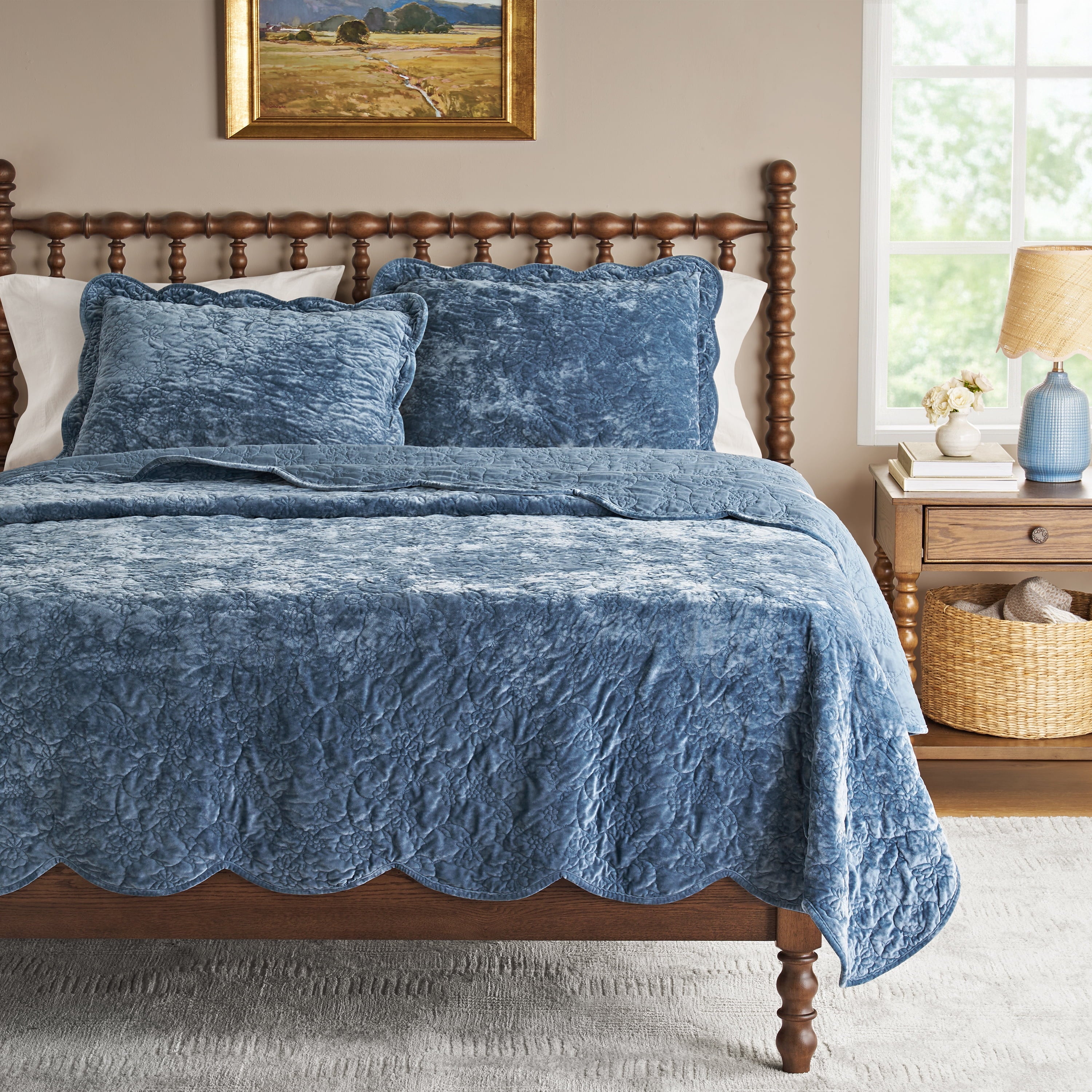 Eloise Floral Velvet Quilt, Full/Queen, Blue Dust Bedding | Prairie Lane - View 2