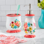 Multi- Color 2 Piece Ceramic Bath Accessories Set, Breezy Blossom | Prairie Lane - View 2