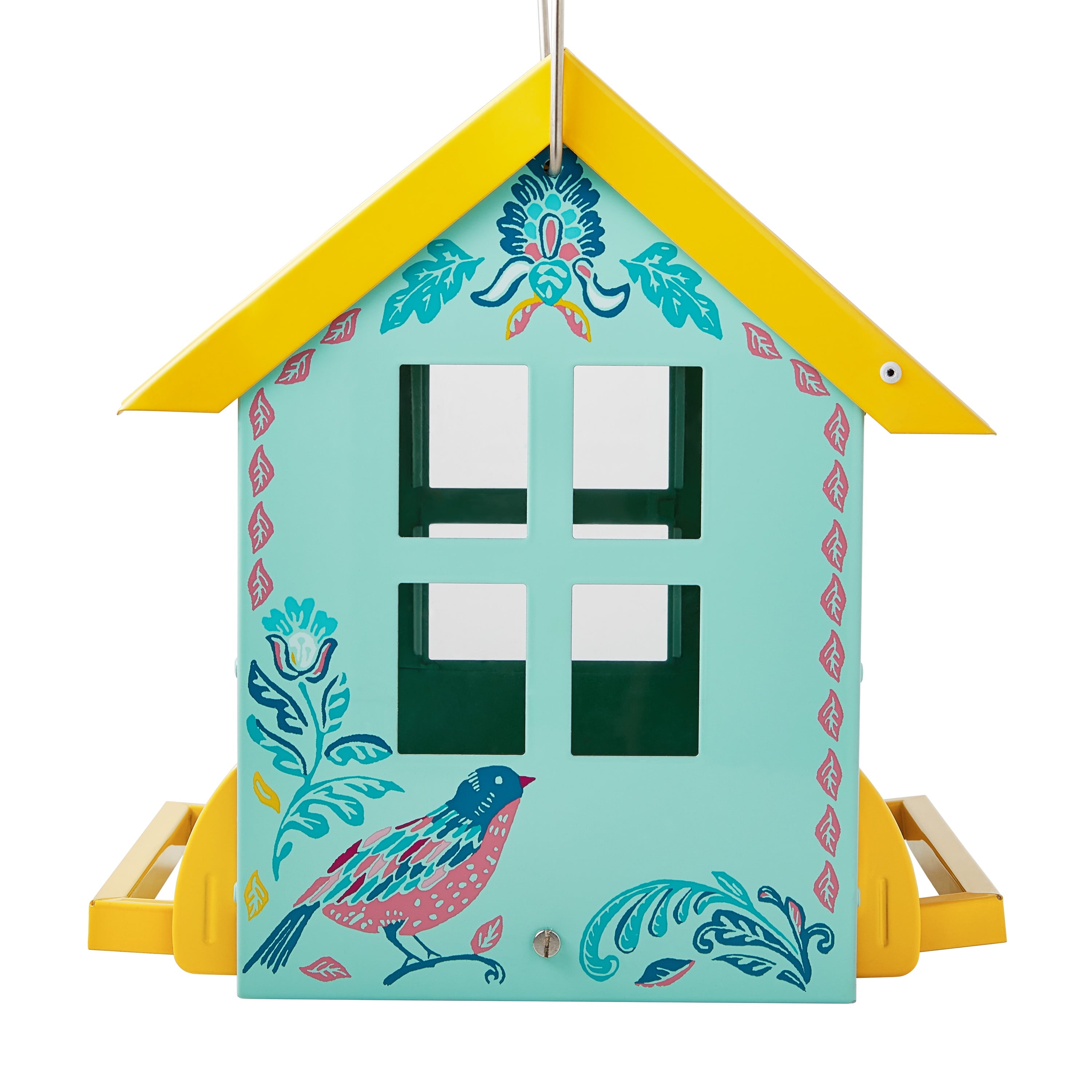 Bird Ogee Metal Squirrel Proof Hopper Bird Feeder 5.5QT , Teal Yellow | Prairie Lane - View 3