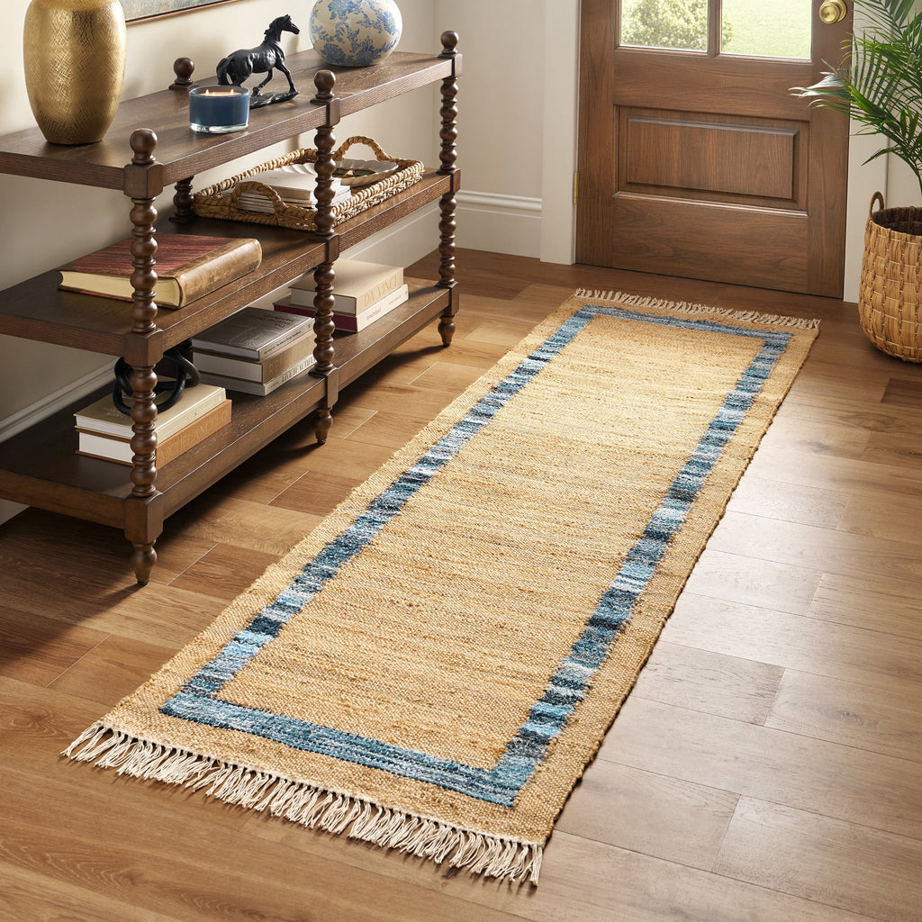Denim Jute Runner Rug, Natural with Blue Border, 30 x 96 Inches | Prairie Lane - View 8