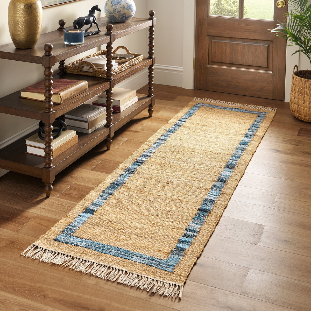 Denim Jute Runner Rug, Natural with Blue Border, 30 x 96 Inches | Prairie Lane - View 8