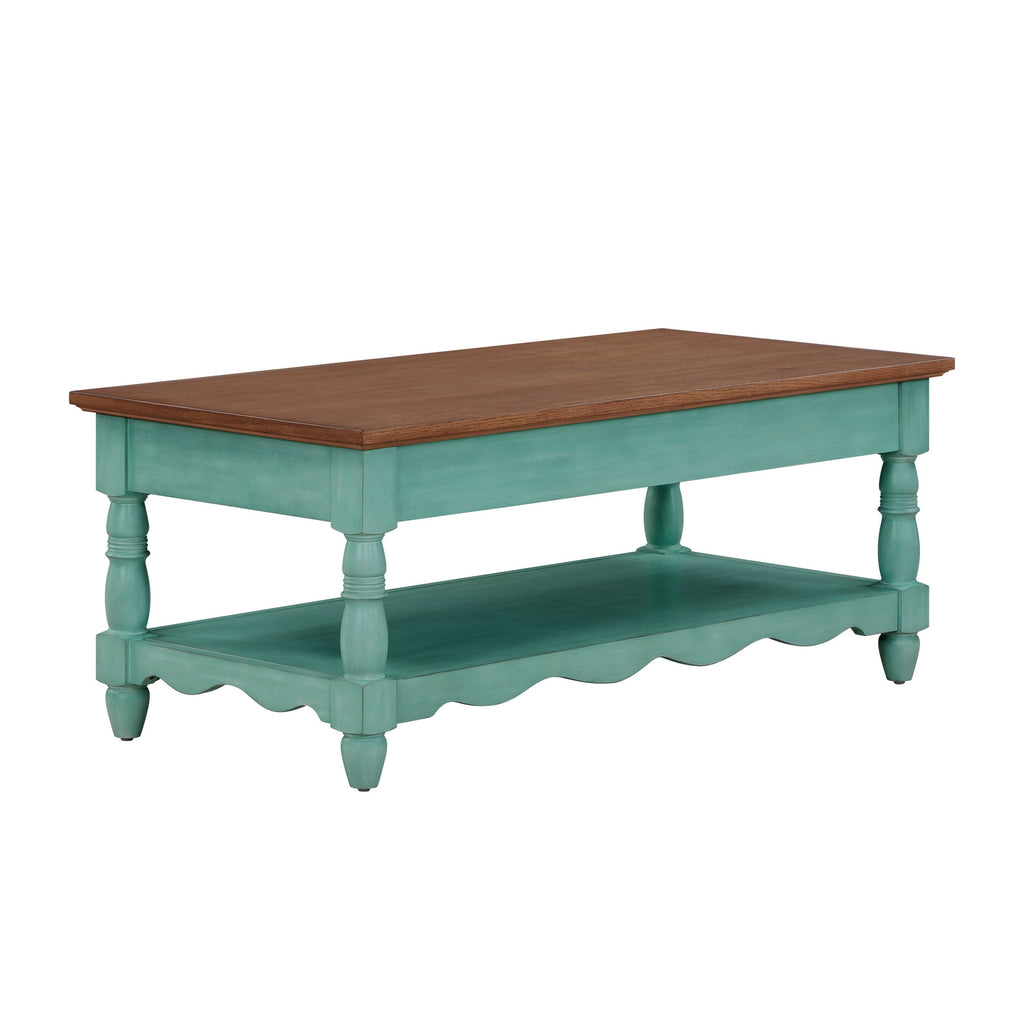 The Pioneer Woman Helen Coffee Table Made With Solid Wood Frame, Teal
