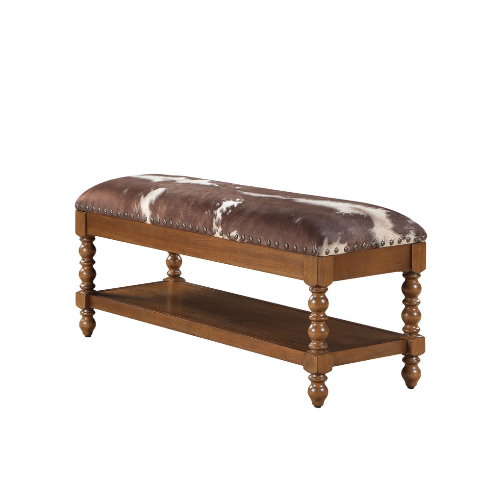 Harper Bench, Faux Cowhide Fabric | Prairie Lane - View 12