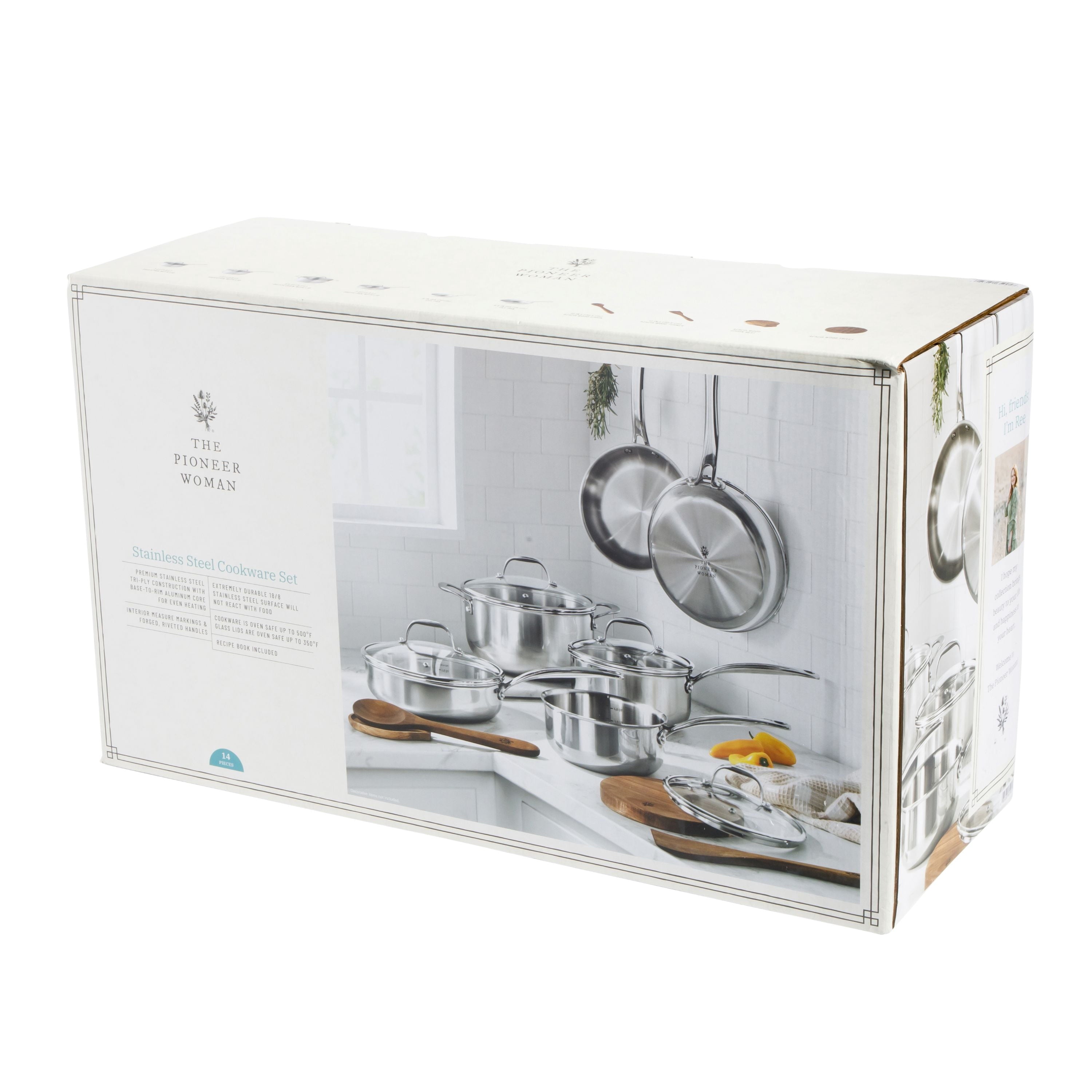 The Pioneer Woman 14-Piece Stainless Steel Cookware Set, Cooking Pots and Pans Set with Kitchen Utensils