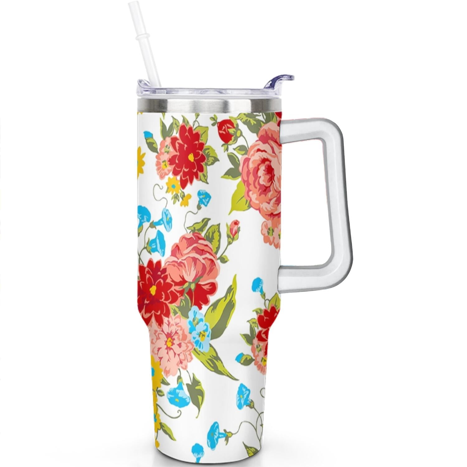 40 Oz Tumbler with Handle Lid and Straw Pioneer Flower Women Stainless Steel | Prairie Lane - View 2