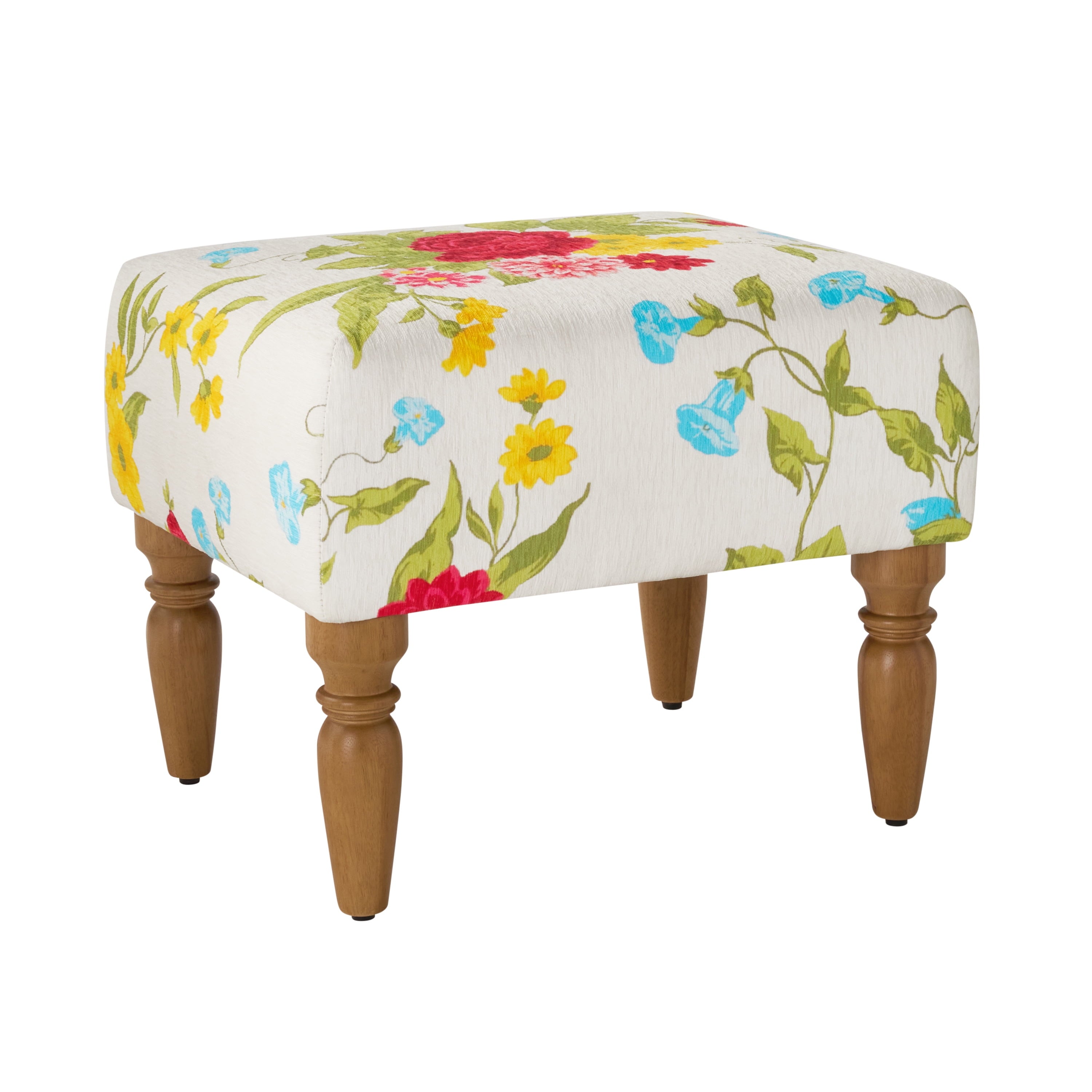The Pioneer Woman Sweet Rose Ottoman, White, 17.25 in