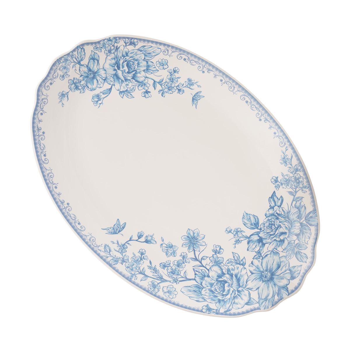 Agatha Stoneware 16-inch Serving Platter, Blue | Prairie Lane - View 3