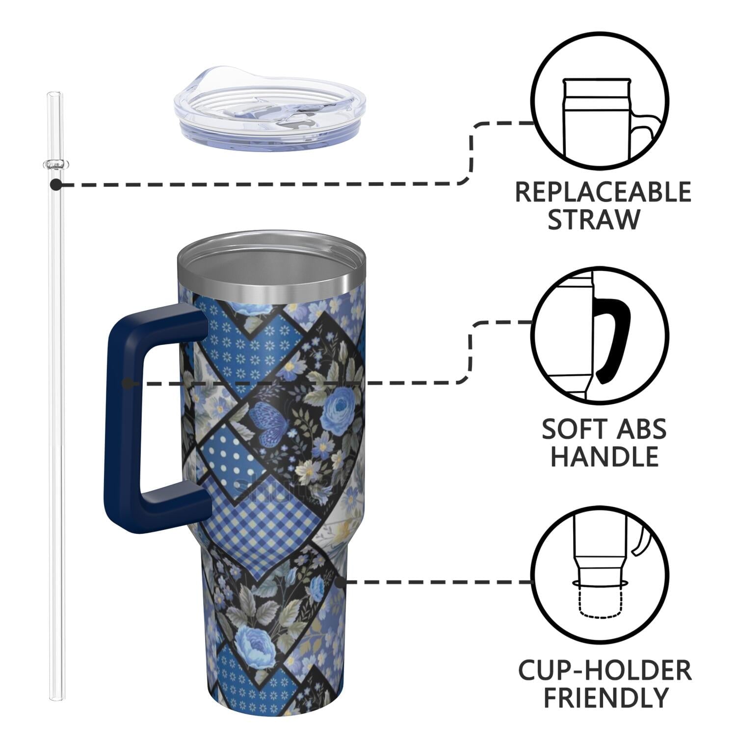 OBREWU Pioneer Flower Tumbler with Handle and Lid,40oz Pioneer Flower Double Wall Vacuum Insulated Tumbler,Pioneer Flower Cups Gift for Women and Men