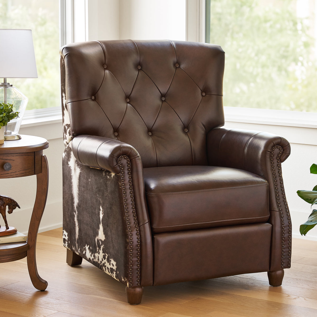 Pioneer Woman Harper Leather Recliner with Whiskey Upholstery