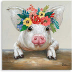 CDDposter Pig Canvas Picture Wall Art: Rustic Pig Floral Crown Wall Decor Farm Animal Wall Art Pioneer Woman Kitchen Farmhouse Home Decorations
